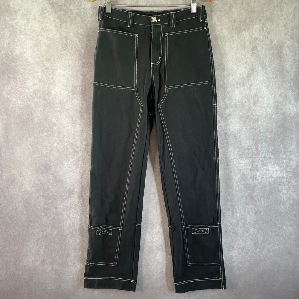 Liquid Lagoon Workwear Pants Men 33x30 Black Contrast Stitch Herringbone Utility